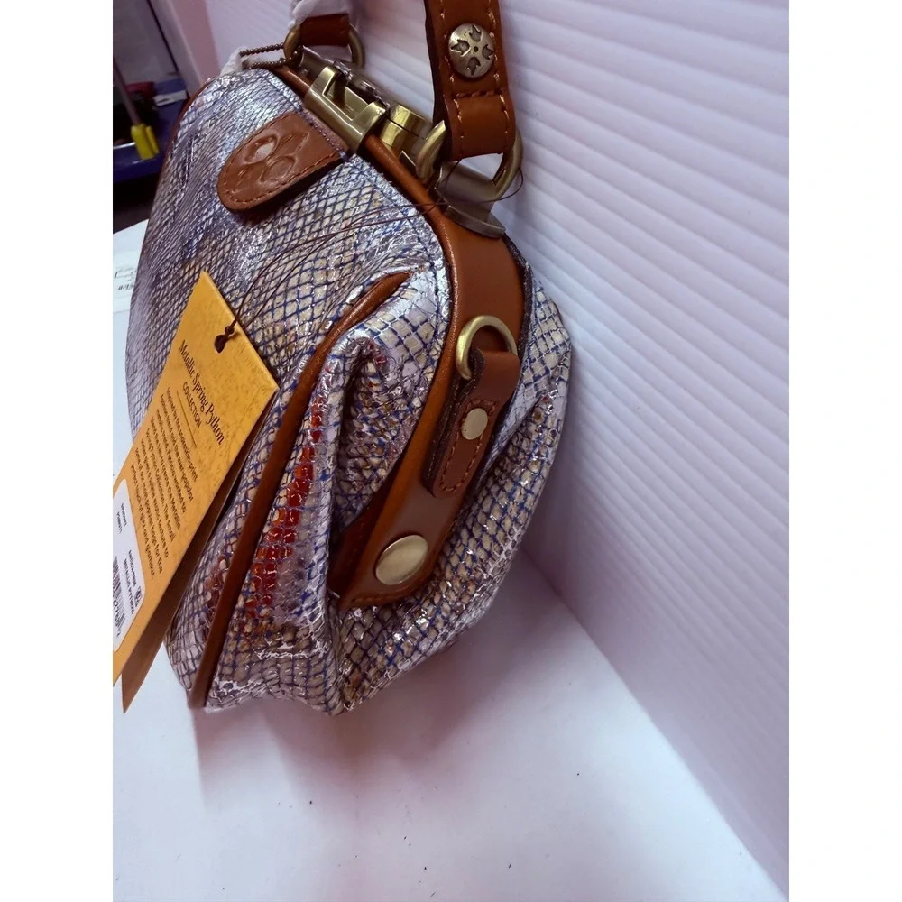 Patricia Nash Metallic Phyton Satchel Antica Small Leather Frame Purse NWT